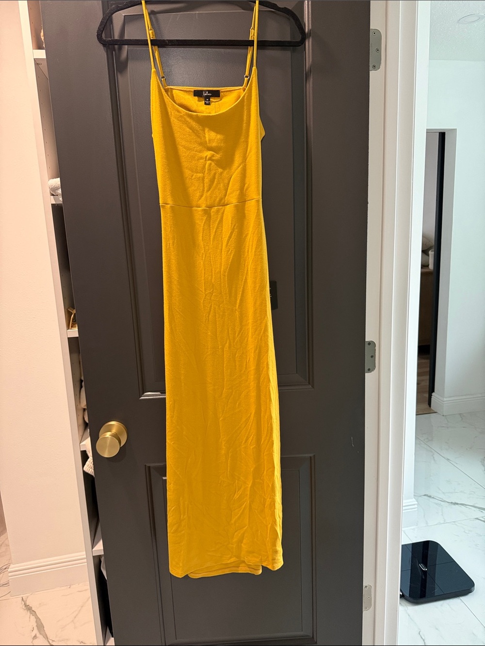 Lulu's Bright Yellow Maxi Slip Dress with Spaghetti Straps